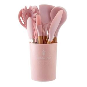 Kitchen Utensils Set Pink 12 Pcs Wooden Handle Silicone Mother’s Day Gift OW